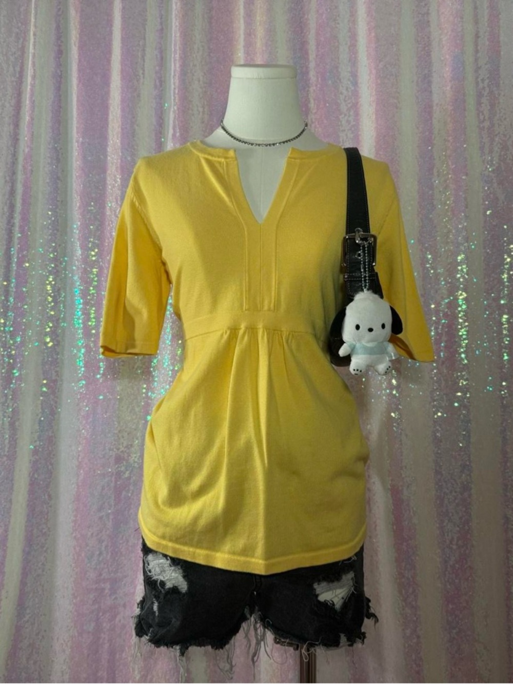 Ann Taylor Fine Knit Yellow Tunic Short Sleeve Top (M) ★彡